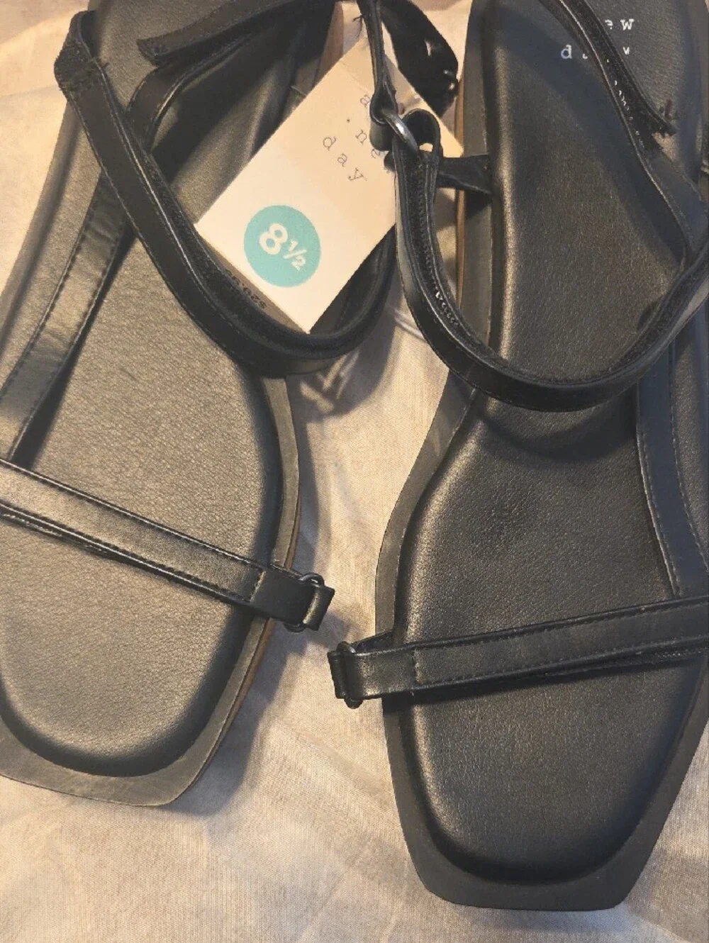 a new day Black Women's Minimal Strappy Square-Toe Sandals